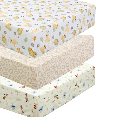 Polka Dot Animal Bear Friends ABC&123 Unisex Multi-color Cotton Toddler/Baby Crib Child Fitted Sheet Set (Pack of 3) - N/A
