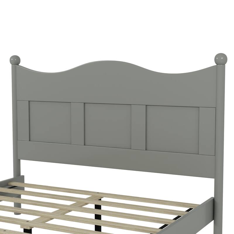 Elegant Design Wood Platform Bed Frame with Headboard, Queen Size Platform Bed with Wooden Slat Support, No Box Spring Needed