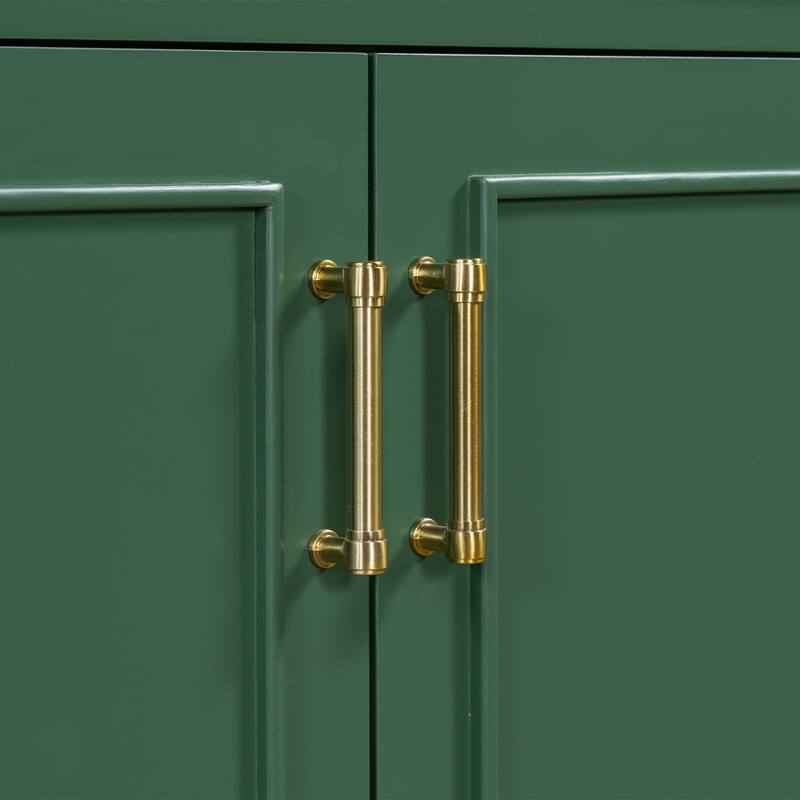 Bathroom Vanity with Ceramic Sink, Freestanding Storage Cabinet with Double Shelf, 1 Divider Drawer & 2 Soft-close Doors