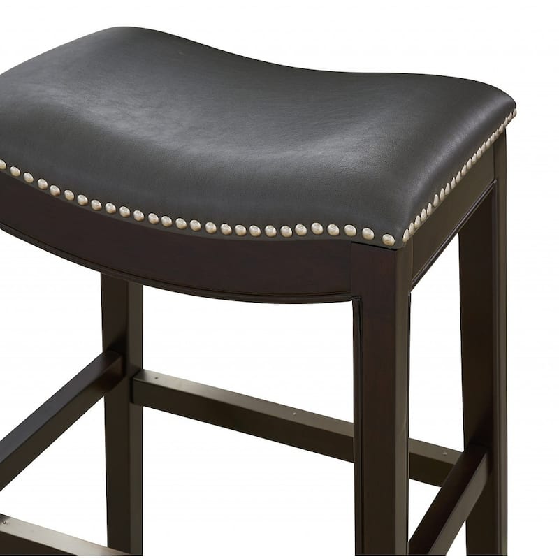 HomeRoots 31" Gray and Espresso Faux Leather and Solid Wood Backless Bar Height Bar Chair