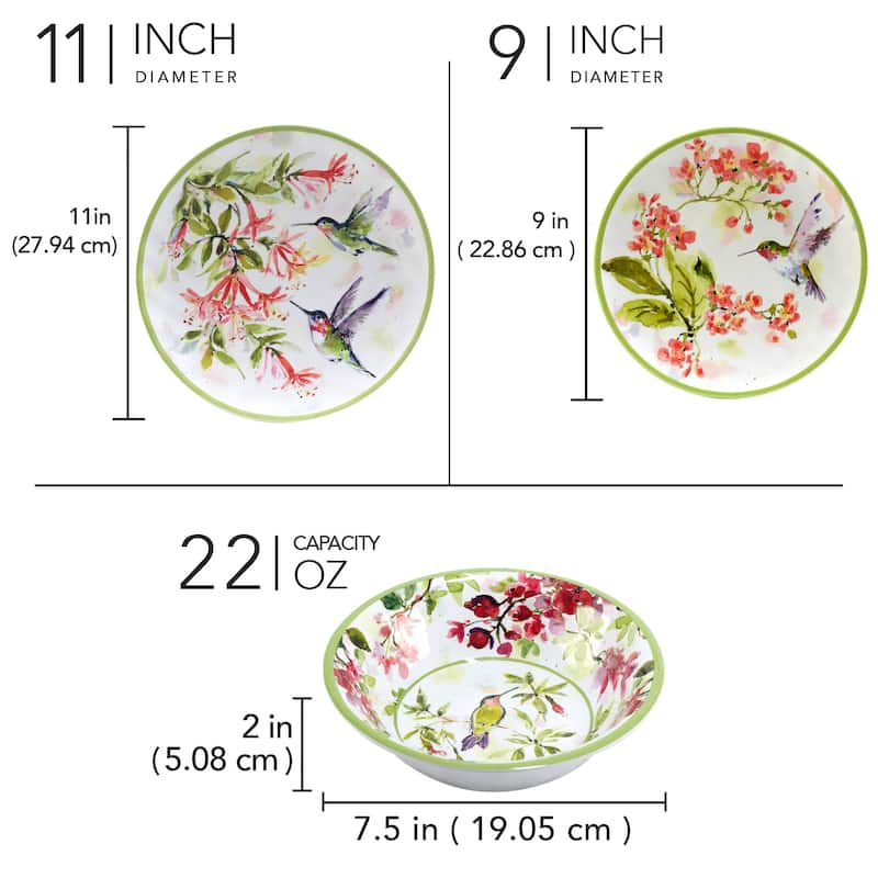 Certified International Hummingbirds Melamine 12-piece Dinnerware Set, Service for 4