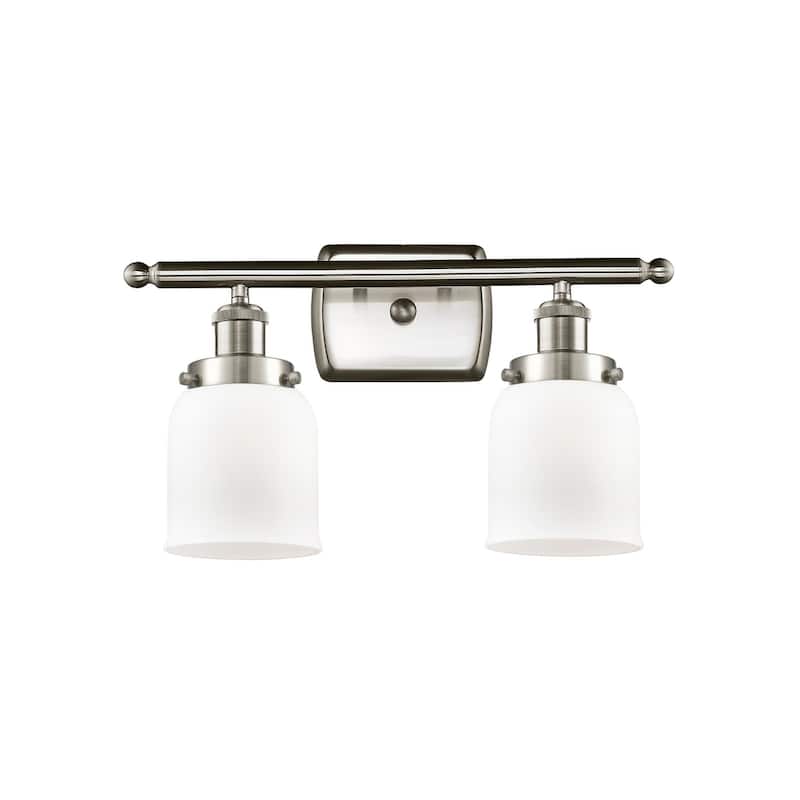 Innovations Lighting Small Bell 2 Light 16" Wide Vanity Light - Brushed Satin Nickel / Matte White