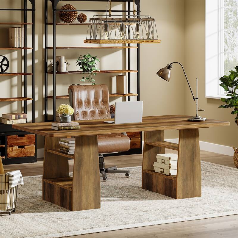 63” Executive Desk with Storage Shelf, Large Computer Writing Table for Office