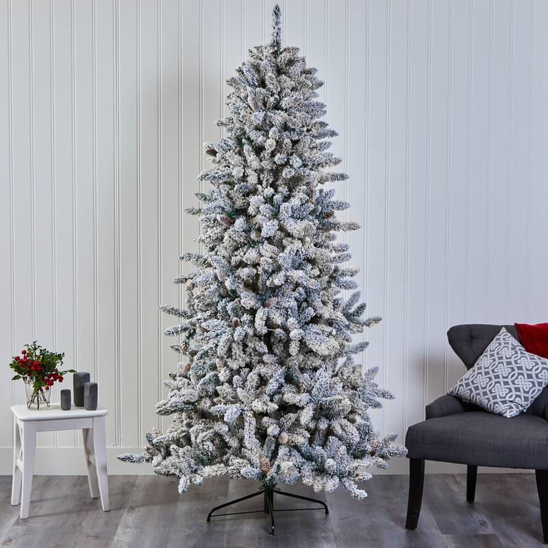 7.5' Flocked Livingston Fir Artificial Christmas Tree with Pine Cones