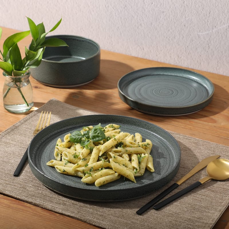 Gibson Elite Echo Bay 12 Piece Porcelain Reactive Glaze (Service for 4) Ceramic Plates and Bowls Dinnerware Set