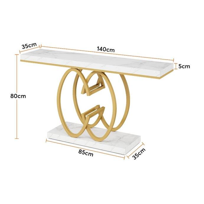 55" Modern Faux Marble Console Table with Gold Geometric Base for Living Room, Hallway, Foyer