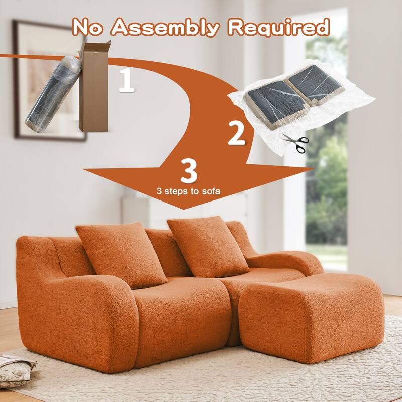 Anmytek Plush L-Shaped 2-Seater Teddy Fabric Sofa - No Assembly Required