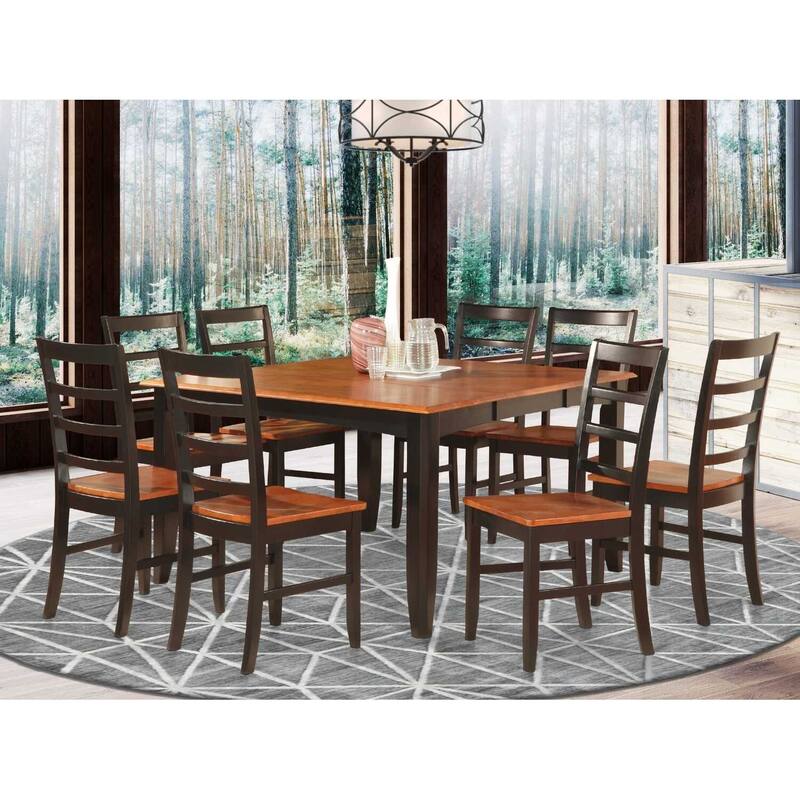 HomeStock 9-Piece Square Black Finish Solid Wood Top Dining Table with 8-Chairs