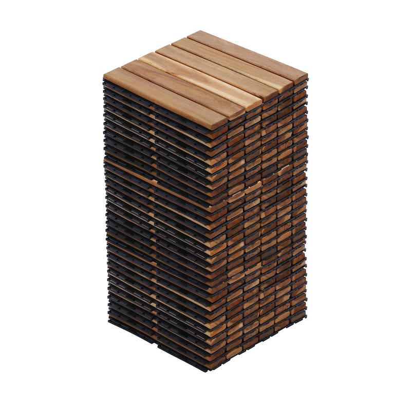 20 PCS Interlocking Deck Tiles Striped Pattern, 12" x 12"Square Acacia Hardwood Outdoor Flooring for Patio,Bancony,Pool Side
