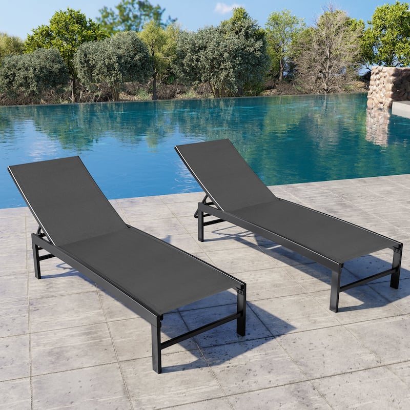 Outdoor Patio Adjustable Chaise Lounge Chairs - Black - 2PC