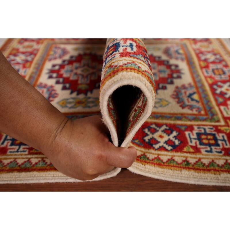 Ivory Kazak Oriental Accent Rug Hand-Knotted Wool Carpet - 1'10" x 2'10"