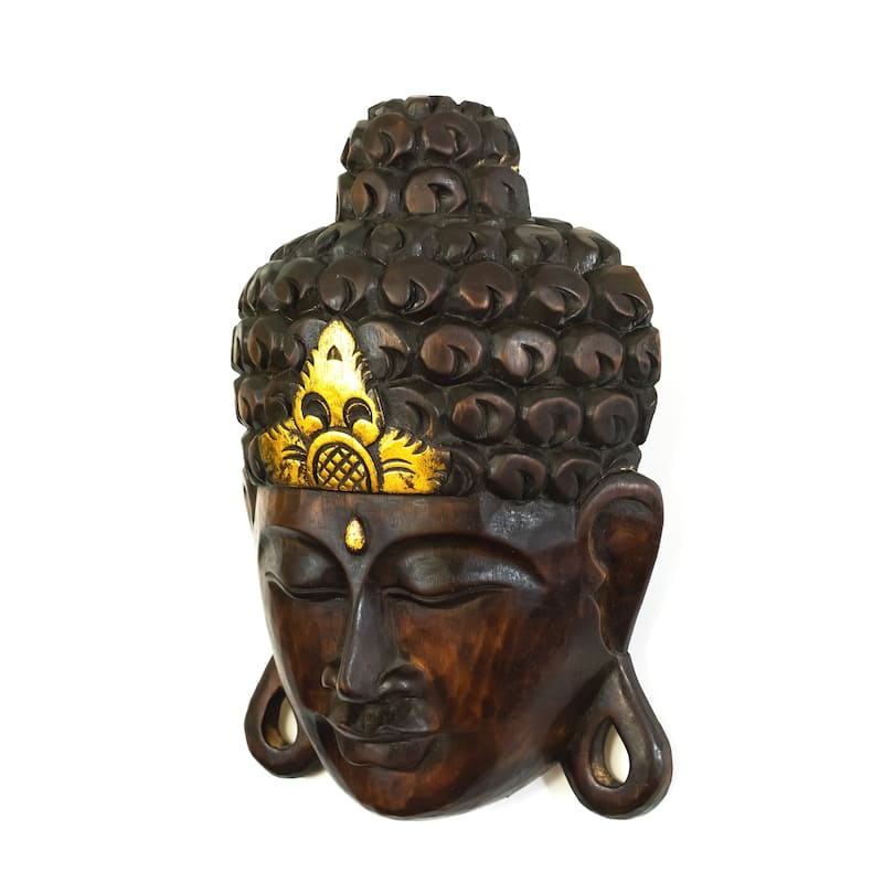 Wooden Wall Mask Serene Buddha Head Statue Hand Carved Sculpture Handmade Figurine Gift Home Decor Accent Handcrafted