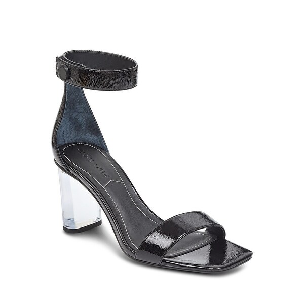 black patent block heel sandals