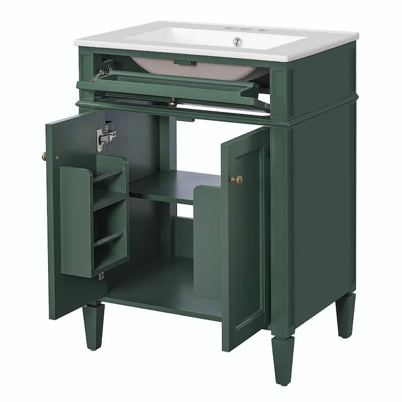 24" Bathroom Vanity with 2 Doors and Tip-Out Drawer - Bathroom Storage Cabinet with Sink