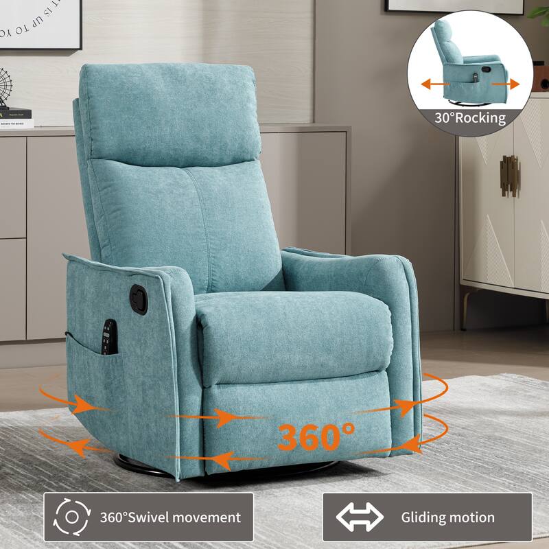 Roomfitters Swivel Rocker Recliner Chair, Manual Fabric Massage Armchair with Heat and 360-Degree Motion, Living Room