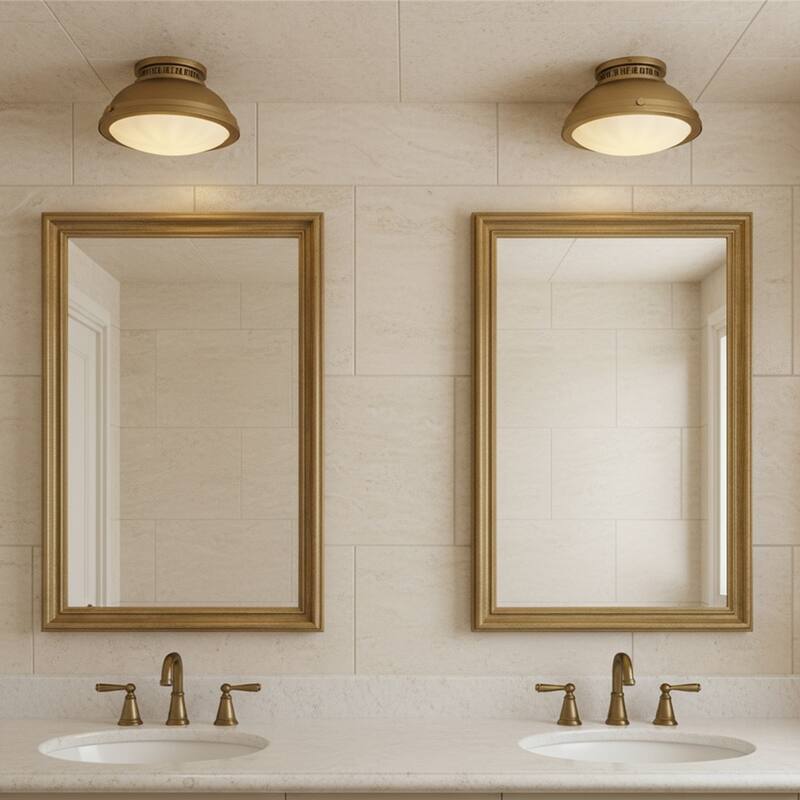 1-Light 11-in Polished Brass Flush Mount