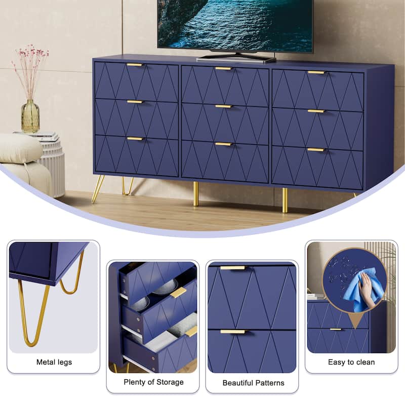 9 Drawer Dresser and Night Stand Sets for Bedroom Set of 2
