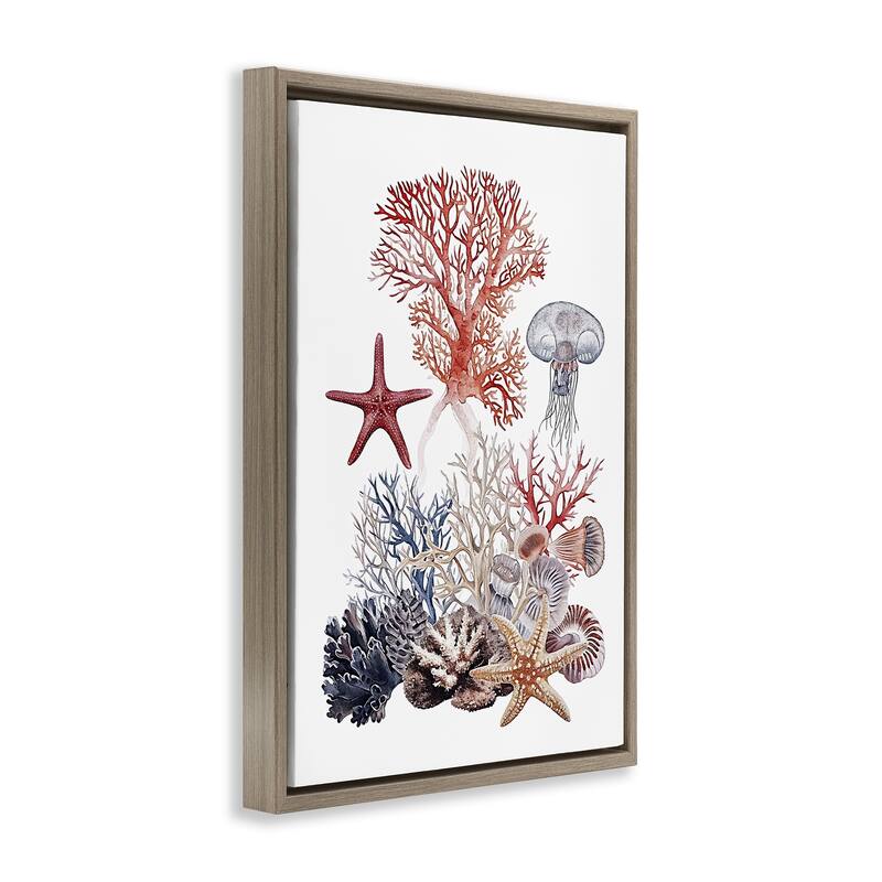 Stupell Aquatic Animals & Coral Framed Floater Canvas Wall Art Design By Ramona Murdock