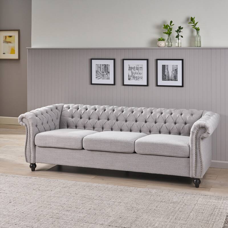 Roomfitters Modern Chesterfield 3-Seater Sofa, Tufted Upholstered Couch with Nailhead Trim and Deep Seating