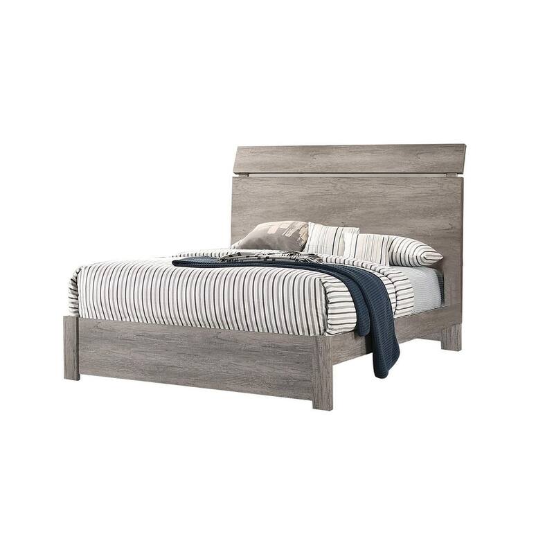 Queen Size Wooden Panel Bed with Simple Modern Headboard and Paper Laminate Finish