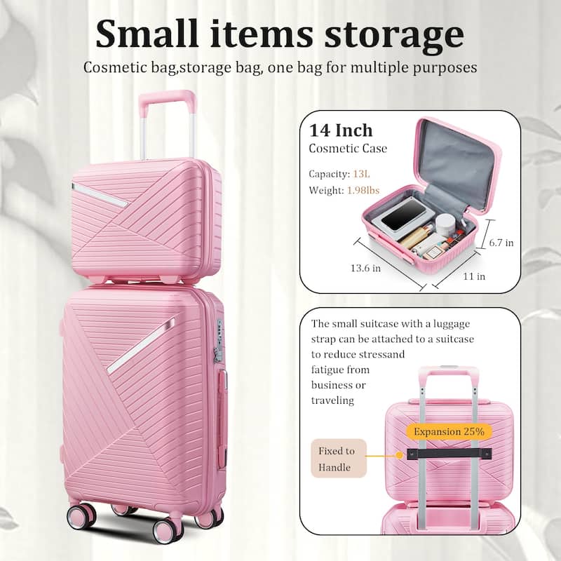 14/20/24/28 4-Piece Modern Luggage Sets, Expandable Luggage with Swivel Wheels and TSA Lock, for Boarding Travel, Pink