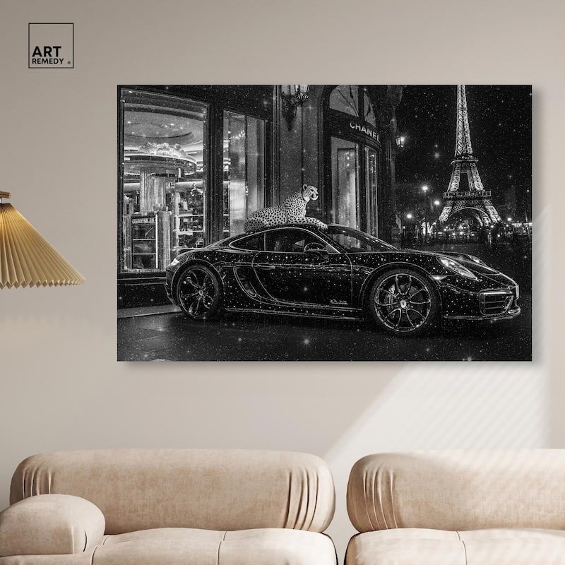 Glistening Cheetah and Car Canvas by Art Remedy, Gallery Wrapped