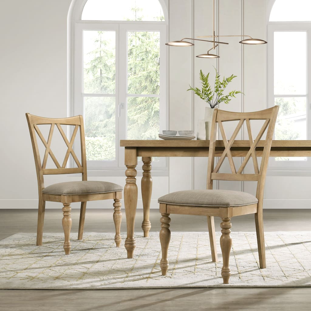 Solid Wood Cross-back Dining Chairs, Set of 2, Light Oak Finish