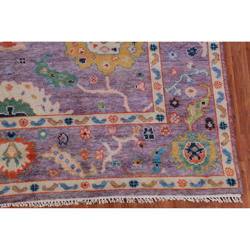 All-Over Purple Floral Oushak Indian Large Rug Handmade Wool Carpet - 7'11" x 15'10"