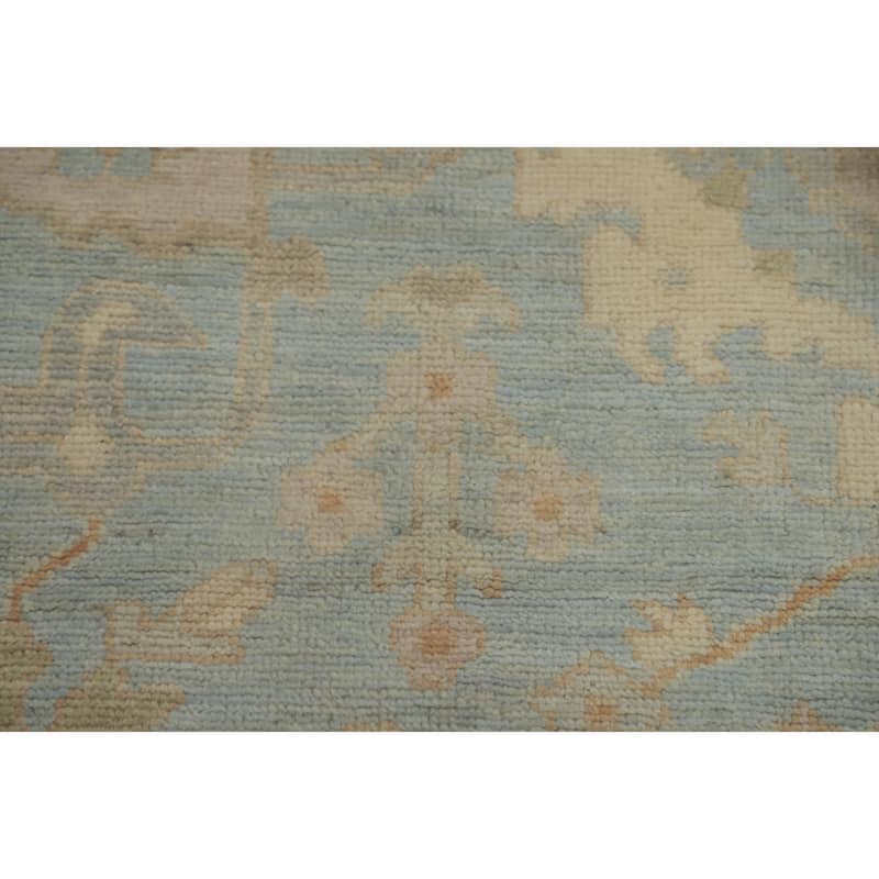 Floral Blue Oushak Vegetable Dye Large Rug, Floral Geometric Carpet - 13' 10'' X 10' 1''