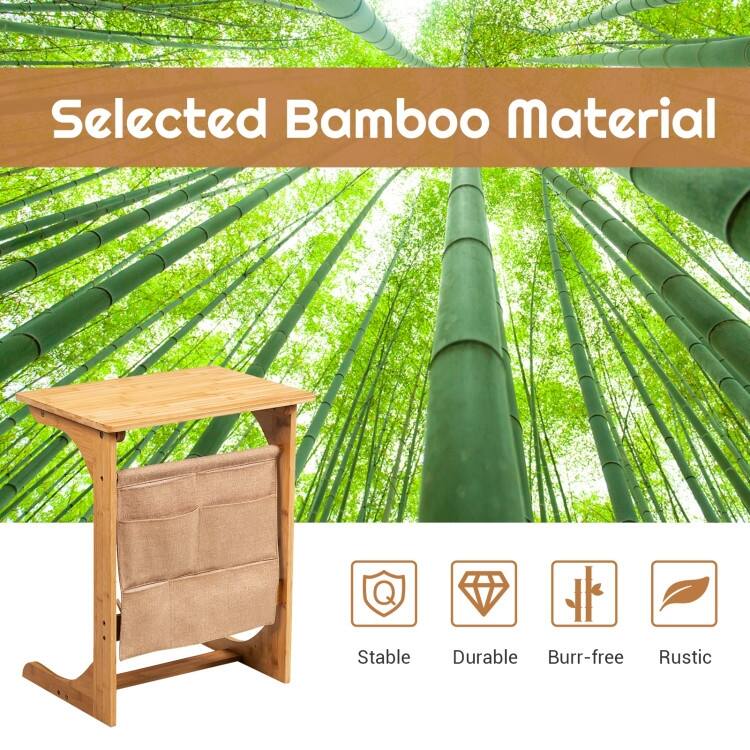 Bamboo Sofa Table End Table Bedside Table with Storage Bag - 19.5" x 14" x 24.5" (L x W x H)