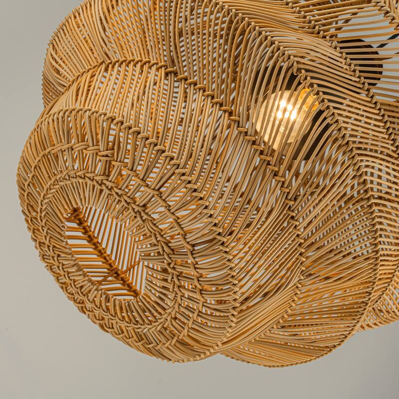 Cana 1-Light Wicker Outdoor Pendant, Coastal Boho Tiered Drum - Handwoven