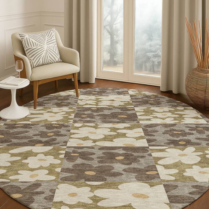 Machine Washable Indoor/ Outdoor Floral Krissy Chantille Rug