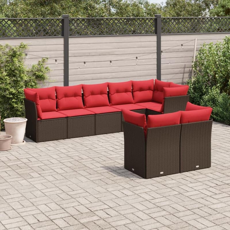 vidaXL 8/9 Piece Patio Sofa Set with Cushions Brown/Gray Poly Rattan - 21.7 x 24.4 x 27.2