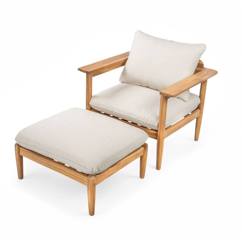 Christopher Knight Home- Marie Patio Acacia Wood Lounge Chair and Ottoman