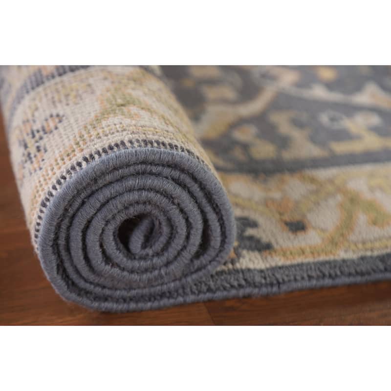 Blue Oushak Runner Rug Hand-knotted Wool Carpet - 2'6"x 9'11"