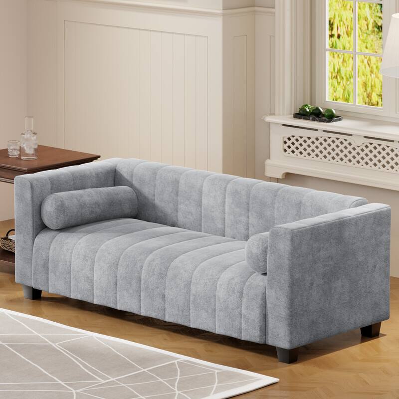 78.7" Chenille Upholstered 3-seater Sofa with Plastic Legs and 2 Pillows for Living Room