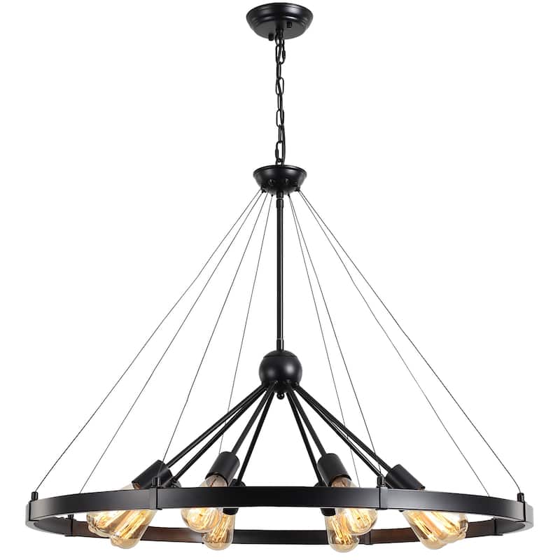 8-Light Farmhouse Wagon Wheel Chandelier with Adjustable Chain