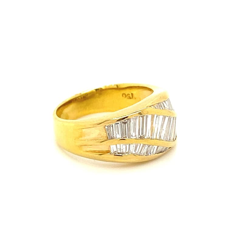 Kabella Taper Baguette Three Row Wave of Diamonds Band Ring
