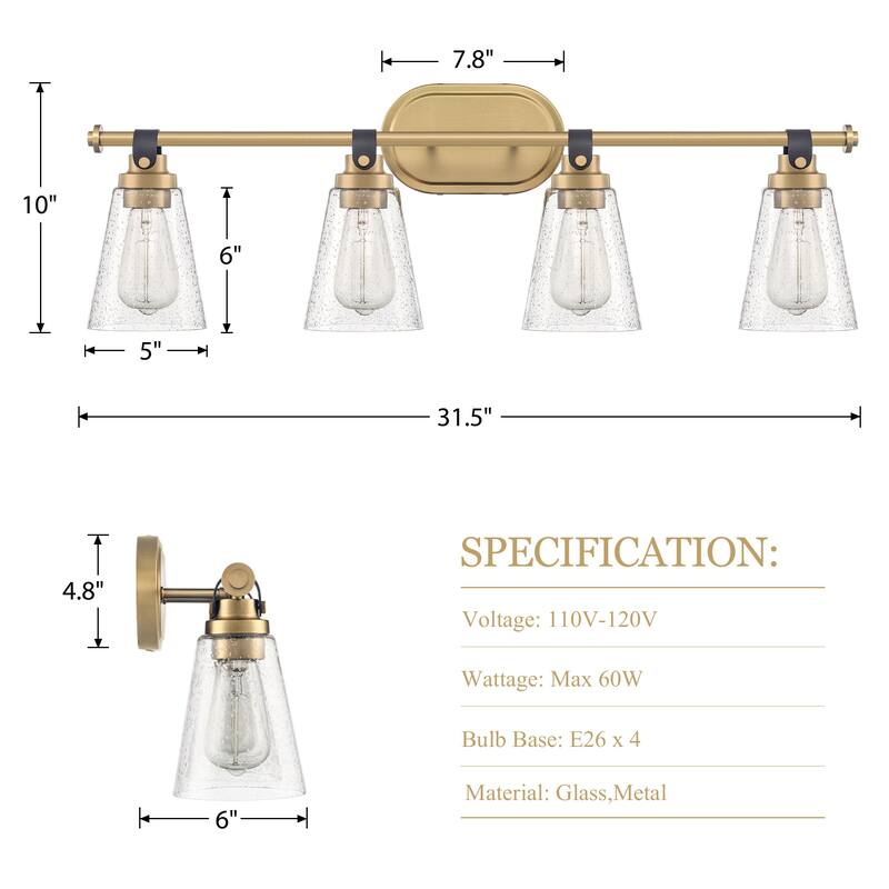 Modern Vanity Light Wall Mount Sconces with Glass Shade