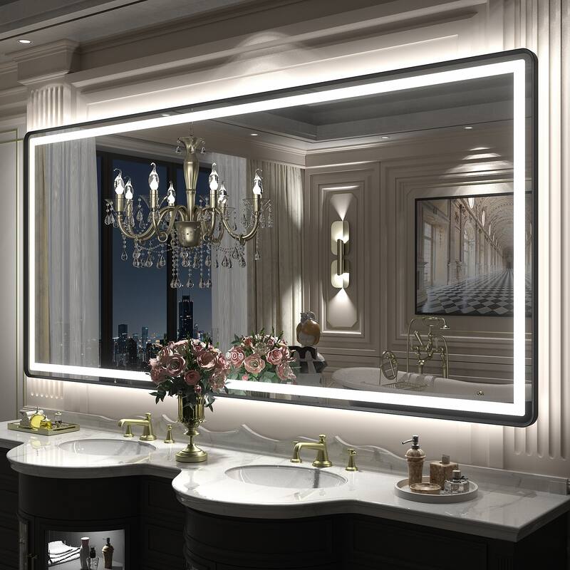 UL Certified Black Metal Framed LED Front Light and Backlit Anti-Fog Wall Bathroom/ Vanity Mirror