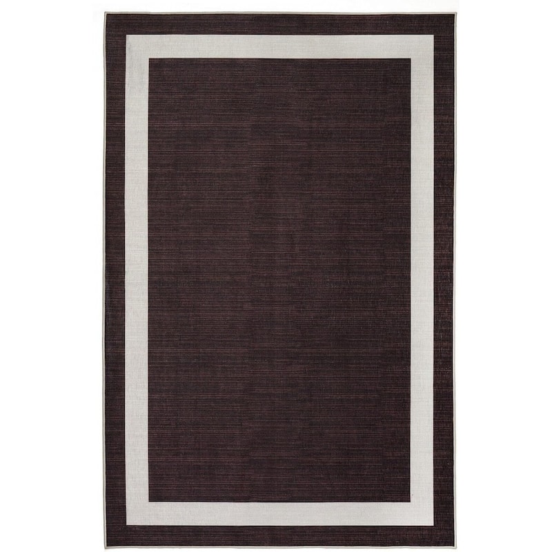 Machine Washable Area Rug With Non Slip Backing - Everest Geometric Modern Border Design - 8'x10' - Brown&Crème