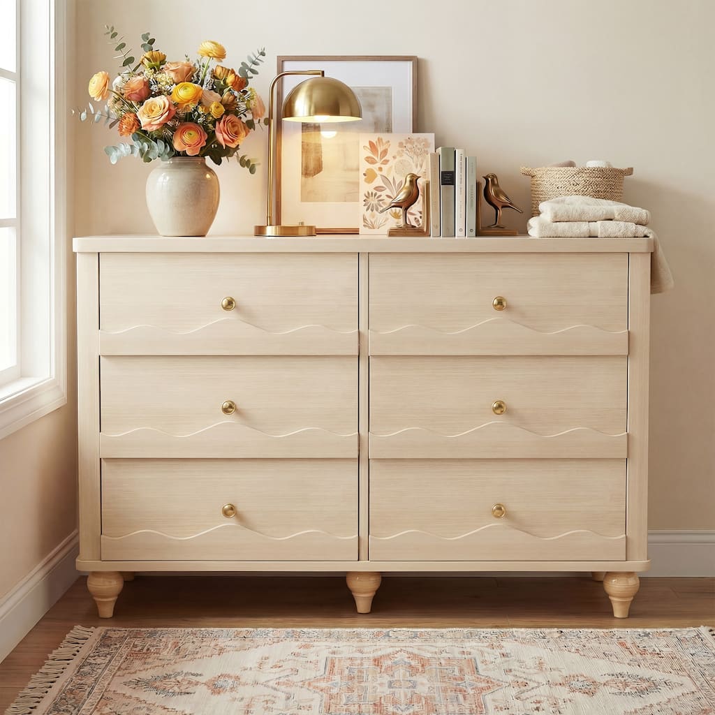 Narill Wave-Inspired 6-Drawer Dresser Closet Organizer, 43-In Chest of Drawers TV Stand