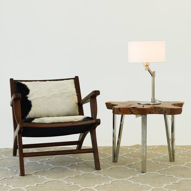 Caneo Brushed Nickel Table Lamp with White Fabric Drum Shade
