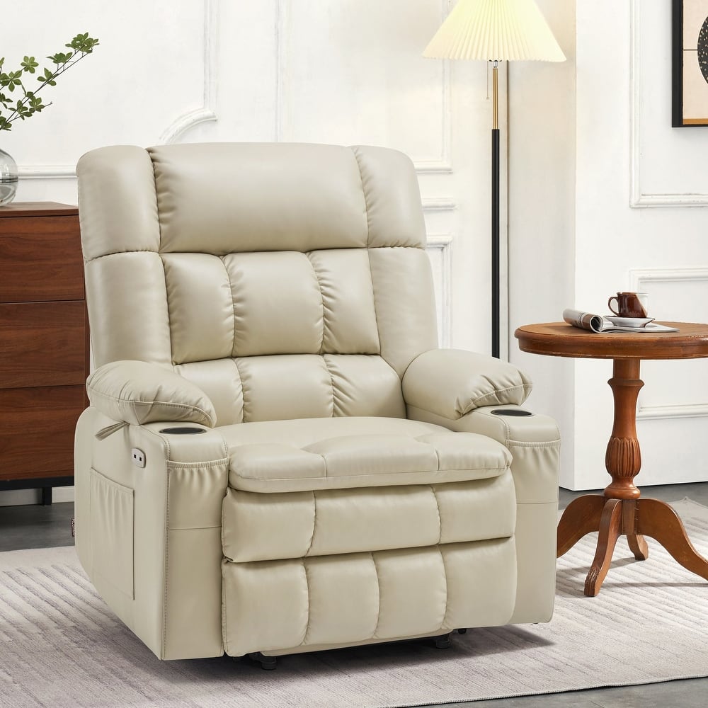MCombo Dual Motor Power Lift Recliner Chair with Massage and Heat for Big People, Faux Leather R7891 (Large-Wide)