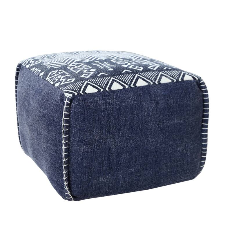 18-inch Cotton Pouf Ottoman with Geometric Pattern Comfortable Floor Seating for Living Room