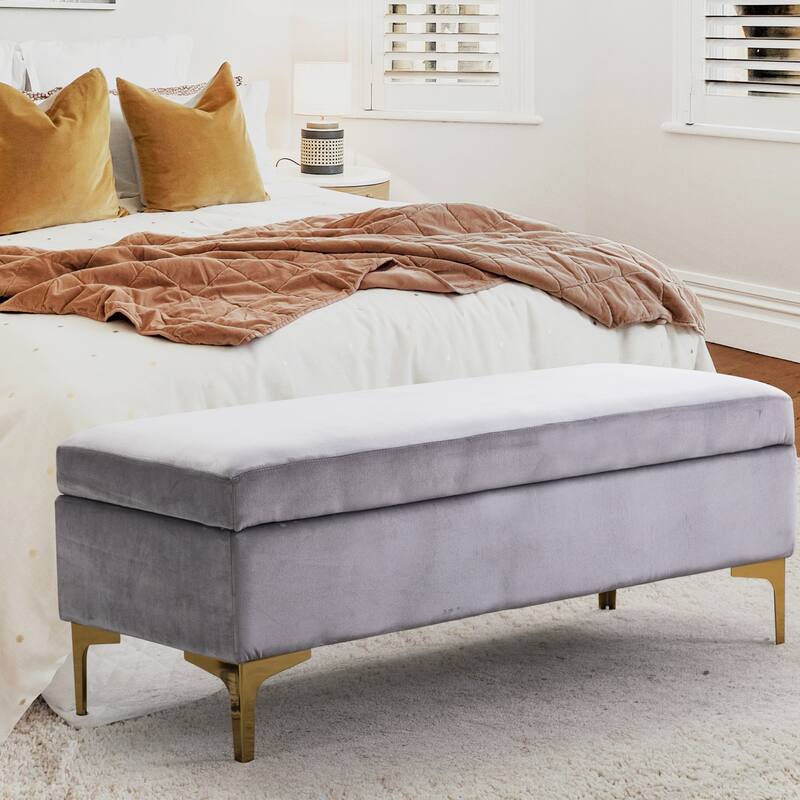 Velvet Rectangular Storage Ottoman Bench Upholstered Foot Stool
