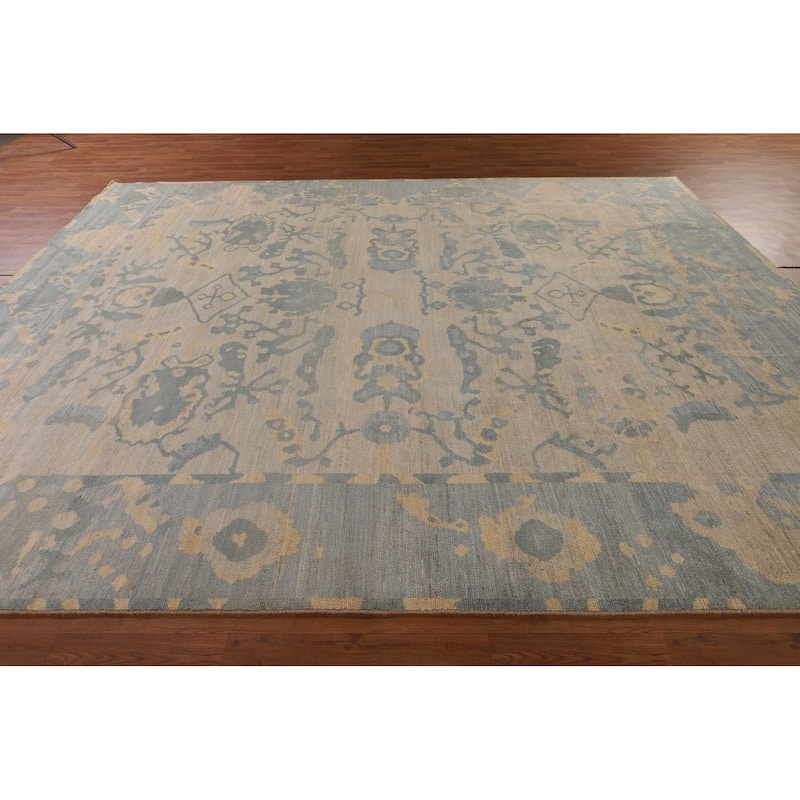 Vegetable Dye Floral Oushak Turkish Rug Hand-Knotted Wool Carpet - 9'6" x 11'11"