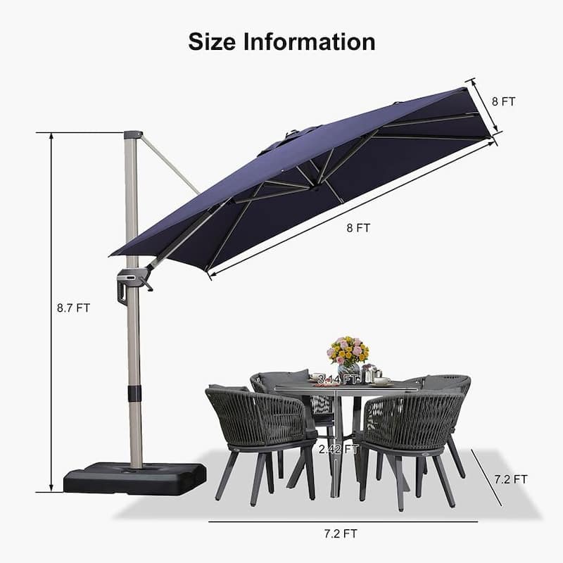 PURPLE LEAF Elegant Champagne-Gold Patio Cantilever Umbrella Adjustable Offset Umbrella
