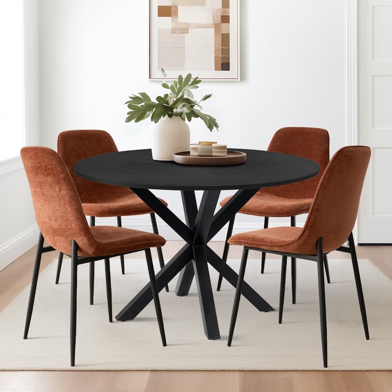 Round Dining Table Set for 4 with Upholstered Chairs and Pedestal Base