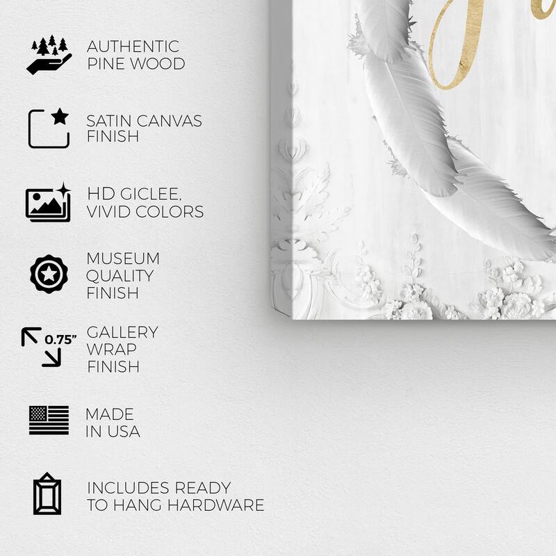 Wynwood Studio Prints Typography and Quotes Family Gold and Feathers Gold and Gold Modern & Contemporary Wall Art Canvas Print